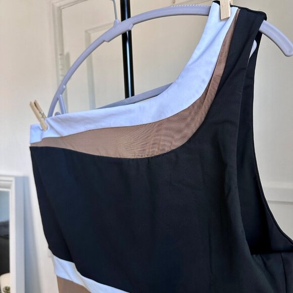 Nomads Coastal One Piece One Shoulder Swimsuit Black Brown Mesh Size 2XL - Picture 8 of 14